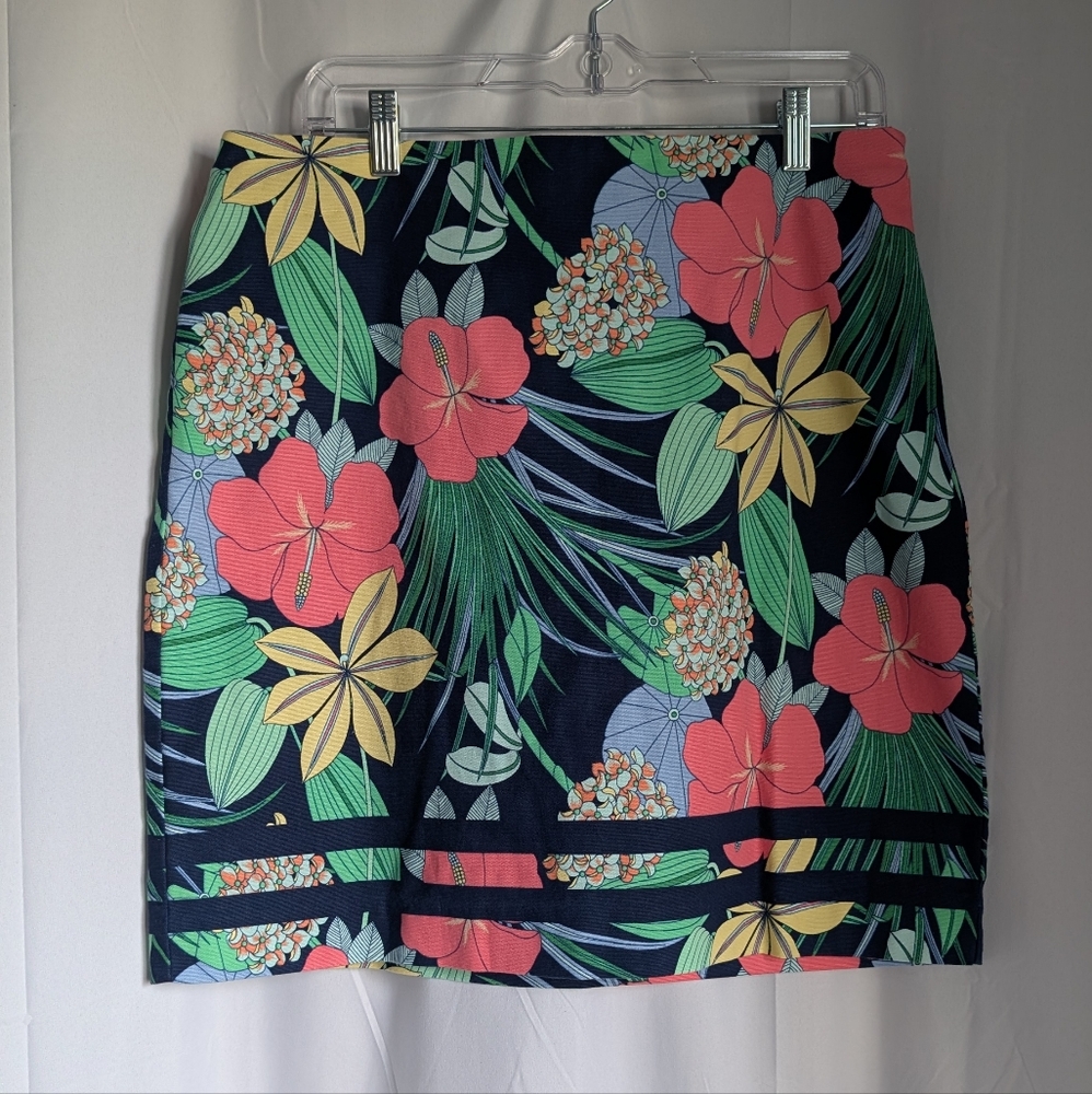 Talbots Hibiscus Floral Skirt in Navy with Multicolor Flowers Cotton A-Line Mini